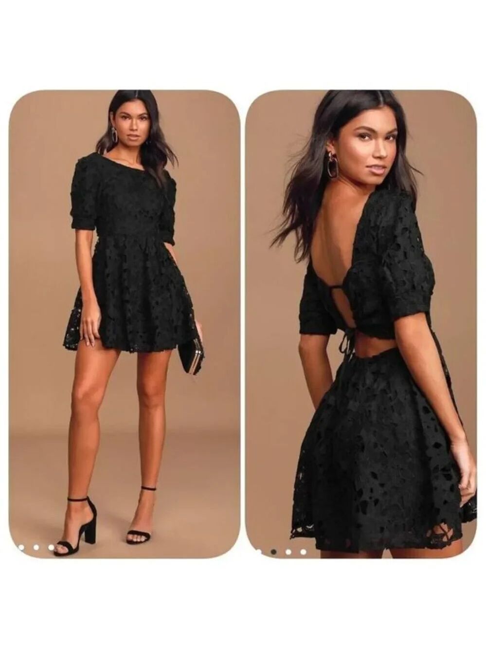 Lulu's For a Moment Black Lace Cutout Mini Skater Dress Size M